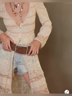 Free People Suede Hex Hip Belt Coconut Shell Brown M/L NWT